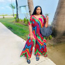EVE Contrast Color Print Loose Wide Lege Jumpsuit SFY-644
