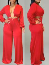 EVE Solid Color Long Sleeve Jumpsuit OLYF-6173