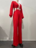 EVE Solid Color Long Sleeve Jumpsuit OLYF-6173