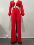 EVE Solid Color Long Sleeve Jumpsuit OLYF-6173