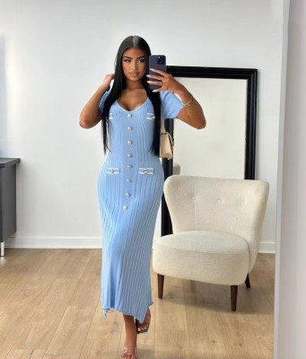 EVE Short Sleeve V Neck Midi Dress GLYK-LX070