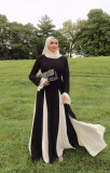 EVE Black White Contast Color Ruffles Sleeve Maxi Dress GLYK-LX0105