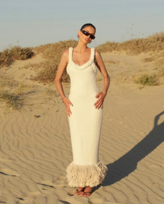 EVE Fashion Sleeveless Solid Color Tassel Maxi Dress GLYK-LX0104