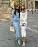EVE Ruffles V Neck Little Fishtail Skirt Two Piece Set GLYK-LX0100