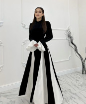 EVE Black White Contast Color Ruffles Sleeve Maxi Dress GLYK-LX0105