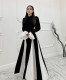 EVE Black White Contast Color Ruffles Sleeve Maxi Dress GLYK-LX0105