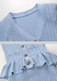 EVE Ruffles V Neck Little Fishtail Skirt Two Piece Set GLYK-LX0100