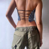 EVE Wrap Chest Halterneck Denim Tank Top GLYK-LX008