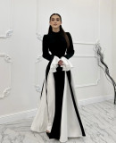 EVE Black White Contast Color Ruffles Sleeve Maxi Dress GLYK-LX0105
