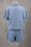 EVE POLO Short Sleeve Shirt Skirt Denim 2 Piece Set GLYK-LX044