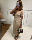 EVE Short Sleeve V Neck Midi Dress GLYK-LX070