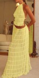 EVE Off Shoulder Halterneck Lace Pleated Long Skirt Suit GLYK-LX005