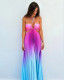 EVE Gradient Color Halterneck Pleated Maxi Dress GLYK-LX078