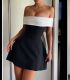 EVE Off Shoulder Contrast Color Bow Tie Dress GLYK-LX0114