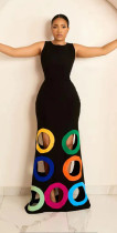EVE Sleeveless Color Block Hollow Out Embroidery Maxi Dress GLYK-LX064