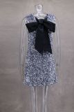 EVE Sequin Lace-Up Bow Mini Dress GLYK-LX0120