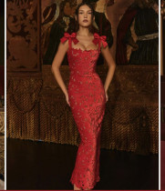 EVE Bow Embroidered Hollow Out Maxi Dress GLYK-LX0119