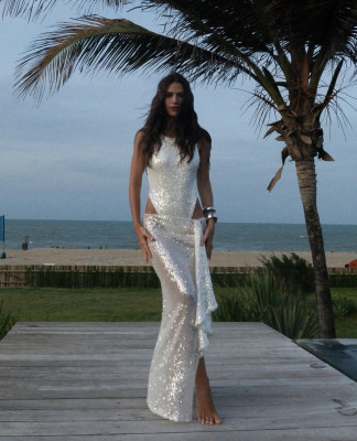 EVE Sequin Sleeveless Bodysuit Split Skirt 2 Piece Set GLYK-LX0128