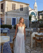 EVE Floral Lace See-through Halter Maxi Dress GLYK-LX0118