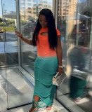 EVE Hollow Out Contrast Color Tassel Maxi Dress GLYK-LX0122
