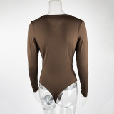 EVE Solid Color Pleated Long Sleeve Bodysuit GZJF-ZJ12011