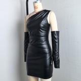 EVE Slash Neck PU Leather Mini Dress GPBY-17189
