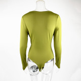 EVE Solid Color Pleated Long Sleeve Bodysuit GZJF-ZJ12011