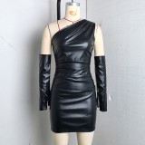 EVE Slash Neck PU Leather Mini Dress GPBY-17189