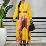 EVE Plus Size Color Block Press Pleated Maxi Dress GCZF-8623