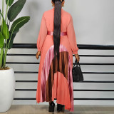 EVE Plus Size Color Block Press Pleated Maxi Dress GCZF-8623