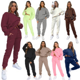 EVE Plus Size Solid Color Padded Long Sleeve Casual Pants Set SSNF-211022