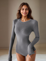 EVE Solid Color O Neck Long Sleeve Bodysuit GZJF-ZJ2226