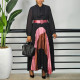 EVE Plus Size Color Block Press Pleated Maxi Dress GCZF-8623