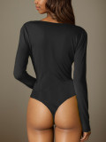 EVE Solid Color Pleated Long Sleeve Bodysuit GZJF-ZJ12011