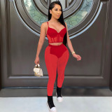 EVE Sexy Mesh Patchwork Two Piece Pants Set FOSF-8807