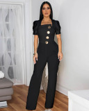 EVE Patchwork Large Button Short Sleeve Sport Jumpsuit OSM-4472