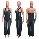 EVE Denim Halterneck Washed Loose Jumpsuit LX-6992