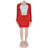 EVE Fashion Solid Color Jackets Two Piece Skirts Set BY-7252