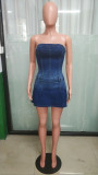 EVE Fashion Denim Washed One Shoulder Mini Dress LX-6991