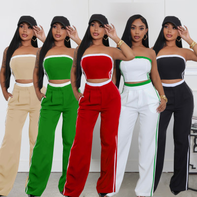 EVE Sexy Wrap Chests Tops And Wide Leg Pants 2 Piece Set SFY-662