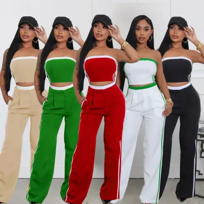 EVE Sexy Wrap Chests Tops And Wide Leg Pants 2 Piece Set SFY-662