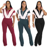 EVE Contrast Color Patchwork Sport Two Piece Pants Set CM-8736