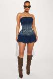 EVE Fashion Denim Washed One Shoulder Mini Dress LX-6991