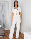 EVE Patchwork Large Button Short Sleeve Sport Jumpsuit OSM-4472