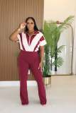 EVE Contrast Color Patchwork Sport Two Piece Pants Set CM-8736