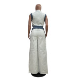 EVE Casual Webbing Loose Spliced Denim Wide Leg Pants Set TR-1323