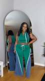 EVE Denim Patchwork Sleeveless Wide Leg Pants 2 Piece Set TE-4733