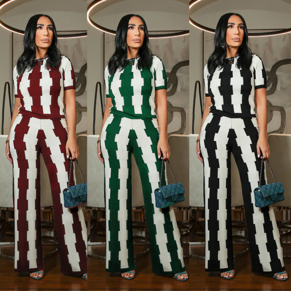 EVE Plus Size Wide Leg Print Two Piece Pants Set NY-11007