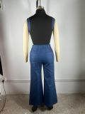 EVE Denim Patchwork Sleeveless Wide Leg Pants 2 Piece Set TE-4733