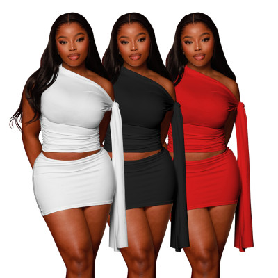 EVE Slash Shoulder Sleeveless Two Piece Skirts Set DDF-D88238
